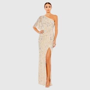 MAC DUGGAL 93635 NWT Embellished One Shoulder Draped Gown
